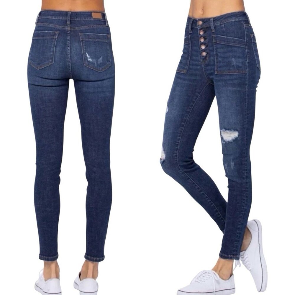 Judy Blue Women Size 15/32 Jeans Manchester High Rise Cargo Button Fly Skinny